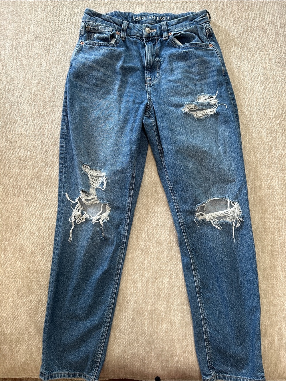 American Eagle Outfitters Women's Distressed Blue Curvy Mom Jeans
